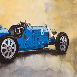 “Bugatti T 35“, Aquarell, ca. 48x30 cm
