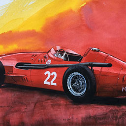 “Maserati 250 F“, Aquarell, ca. 48x30 cm