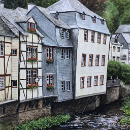 “Rur, Monschau“, Aquarell, ca. 41x26 cm